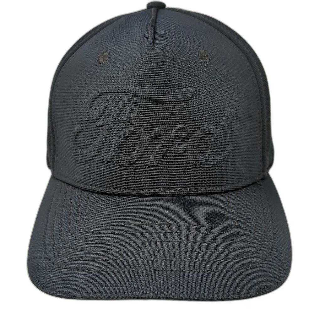 Ford 5 Panel Black One Size Raised Tonal Script Logo Mesh Back Stretch Fit Hat